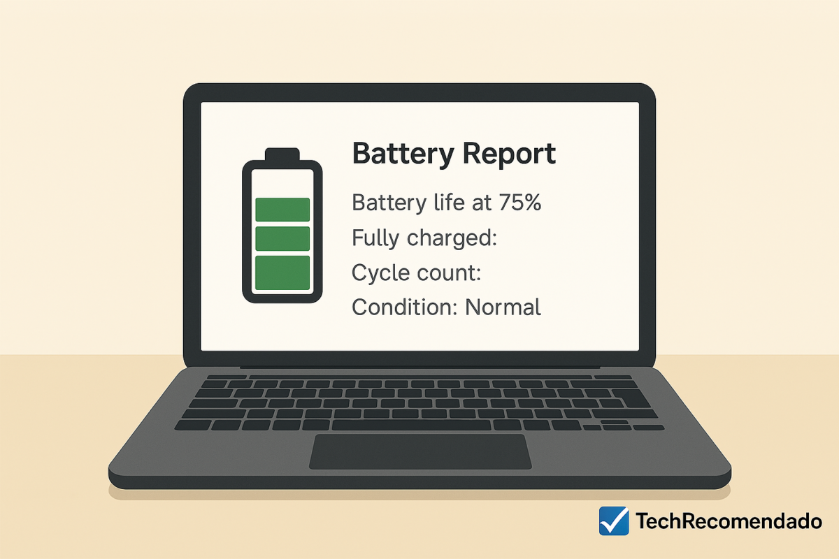 Ilustración de comprobación del cargador de un portátil para evitar daños en la batería