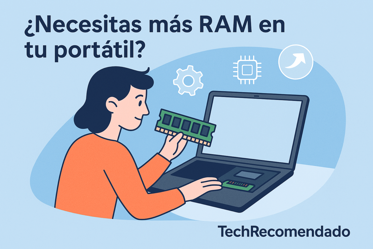 Ilustración de una persona revisando el rendimiento del portátil en una interfaz de sistema