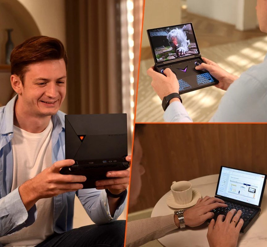 Personas usando el OneXPlayer G1 para jugar, trabajar y disfrutar de contenido multimedia 