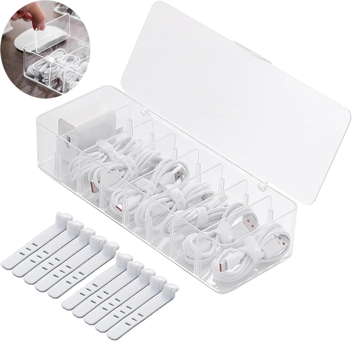 Caja organizadora de cables y cargadores USB