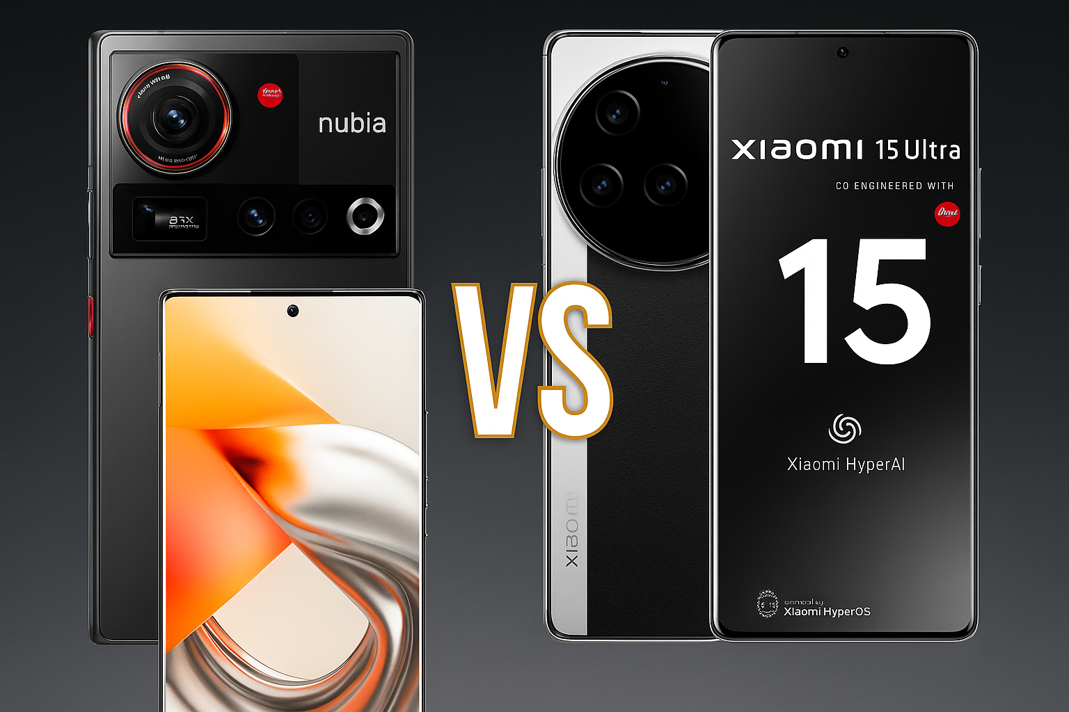 Imagen comparativa de los móviles Nubia Z70S Ultra y Xiaomi 15 Ultra mostrando su diseño completo