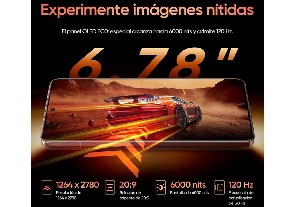 Pantalla OLED ECO² del Realme GT 7 Pro con resolución 1264 x 2780, brillo de 6000 nits y tasa de refresco de 120 Hz