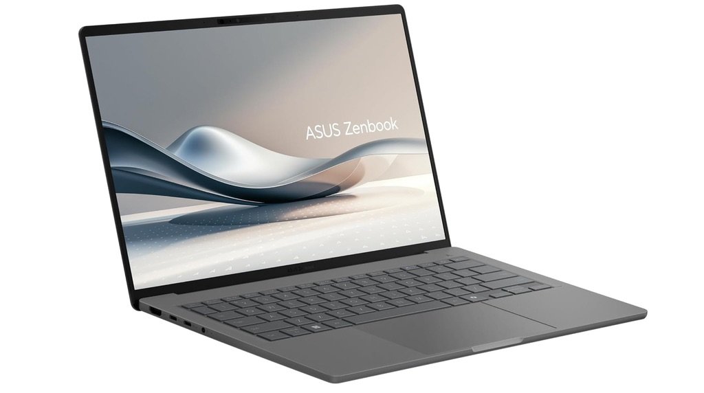 Vista lateral del ASUS Zenbook A14 OLED UX3407QA con procesador Snapdragon X1