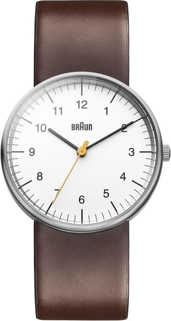 Reloj Braun Analogue Classic con esfera blanca, correa marrón y diseño minimalista. 