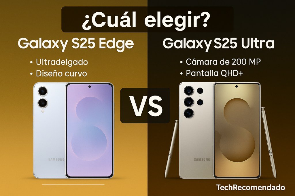 Comparativa visual entre Samsung Galaxy S25 Edge y S25 Ultra con características destacadas 