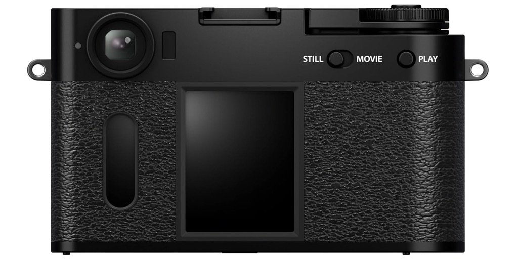 Parte trasera de la cámara Fujifilm X100 Half en color negro con pantalla central