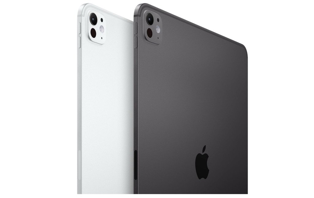 iPad Pro 13 pulgadas en colores blanco y gris oscuro vistos desde atrás