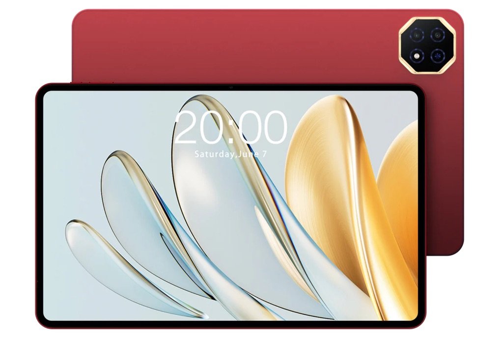 Tablet Teclast T60AI de 13 pulgadas con carcasa roja y pantalla encendida