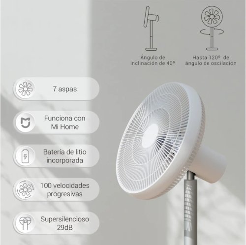 Ventilador Xiaomi Mi Smart Standing Fan 2S con batería, silencioso y control desde Mi Home 