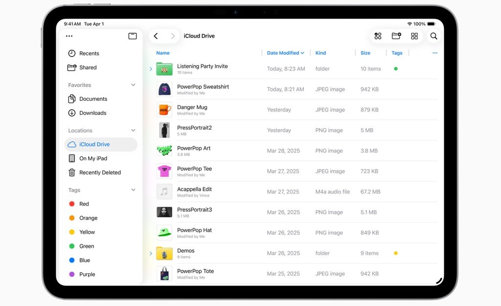 App Archivos en iPadOS 26 con soporte mejorado para discos externos