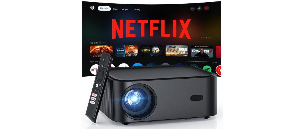 Mini proyector portátil con Netflix, apps de streaming y mando a distancia