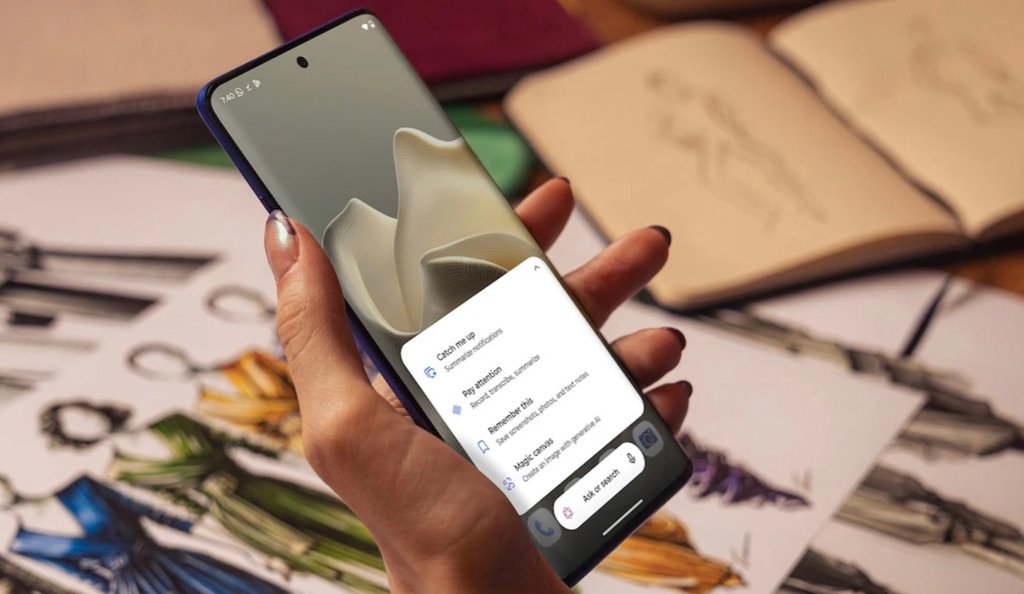Motorola Edge 60 Pro mostrando opciones de IA en pantalla