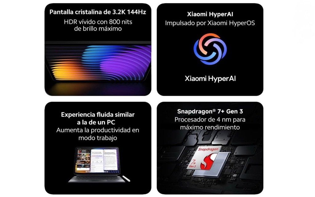 Cuatro características clave de la Xiaomi Pad 7: pantalla 3.2K 144 Hz, HyperAI con HyperOS, experiencia tipo PC y procesador Snapdragon 7+ Gen 3