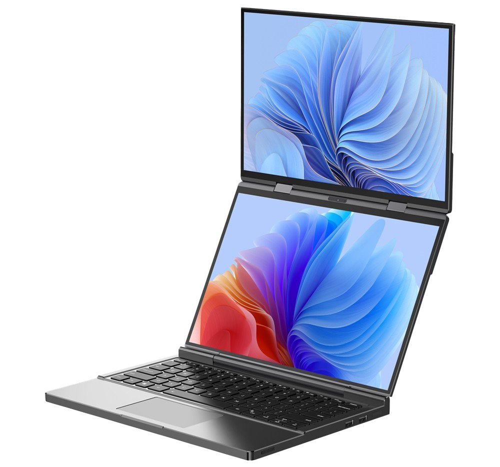 Portátil GPD Duo con doble pantalla vertical desplegable y sistema Windows