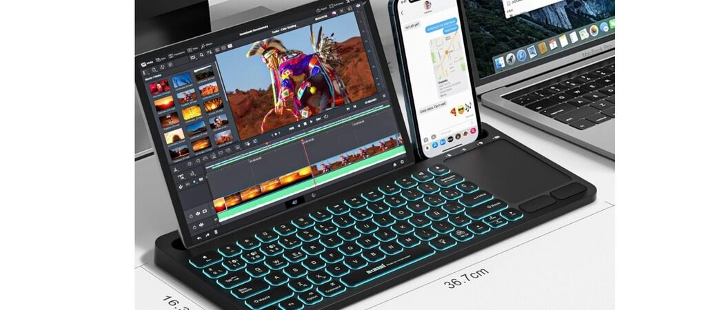 Teclado Bluetooth con touchpad y soporte para iPad y tablets