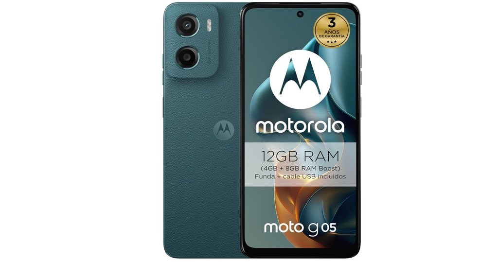 Imagen del Motorola Moto G 2025 en color azul con 12 GB de RAM y diseño compacto
