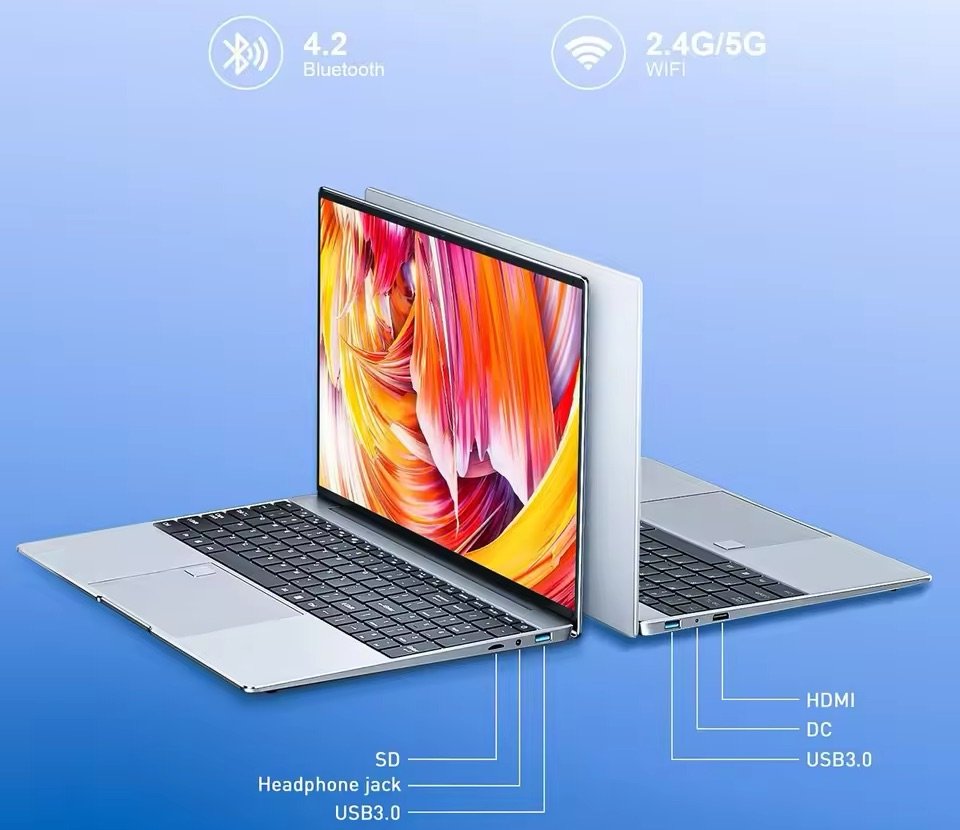 Detalle de los puertos del portátil Lenovo de 15,6 pulgadas barato con Intel N5095, 32GB RAM y SSD para estudiantes 2025
