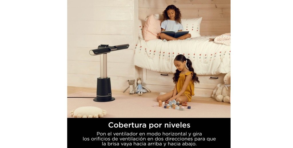 Ventilador Shark Turboblade en habitación infantil, cobertura por niveles con brisa hacia arriba y abajo