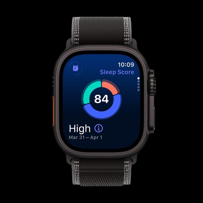 Apple Watch Ultra 3 mostrando la nueva función Sleep Score en pantalla.
