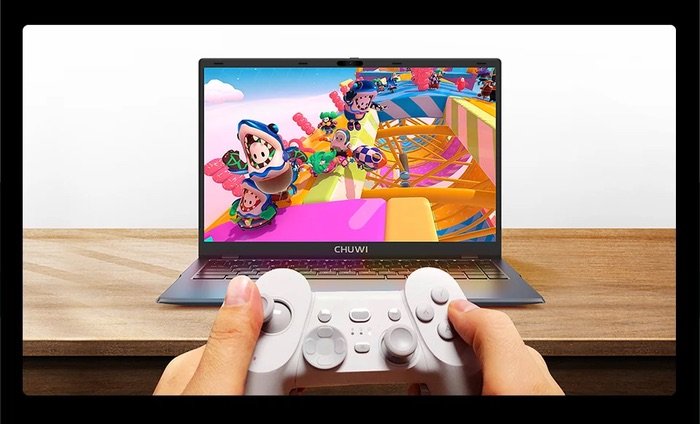 Portátil CHUWI GemiBook XPro en uso con Bluetooth 5.2 estable y compatible con juegos gracias a su pantalla Full HD de 14,1 pulgadas.