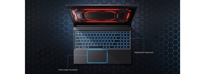 Vista superior del CHUWI GTBook con teclado RGB iluminado y touchpad extragrande