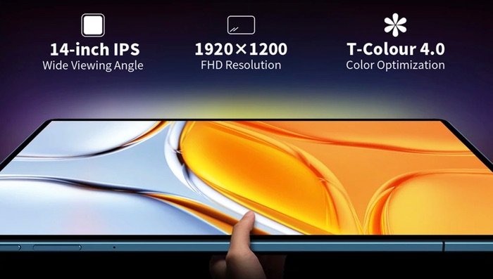 Pantalla de la tablet Teclast T70 de 14 pulgadas con resolución Full HD 1920x1200 y optimización de color T-Colour 4.0