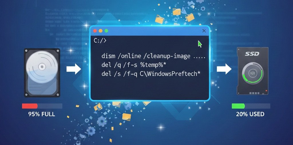 3 Comandos para liberar espacio en Windows en 60 segundos
