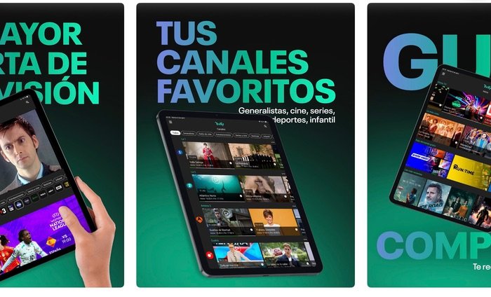 Interfaz de Tivify en Smart TV, smartphone, tablet y ordenador mostrando canales en directo.