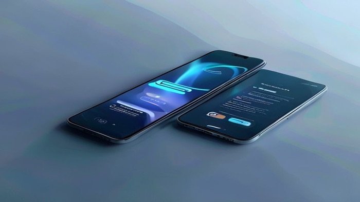 Infografía conceptual que muestra cómo pasar datos de un teléfono antiguo a un smartphone nuevo de forma inalámbrica