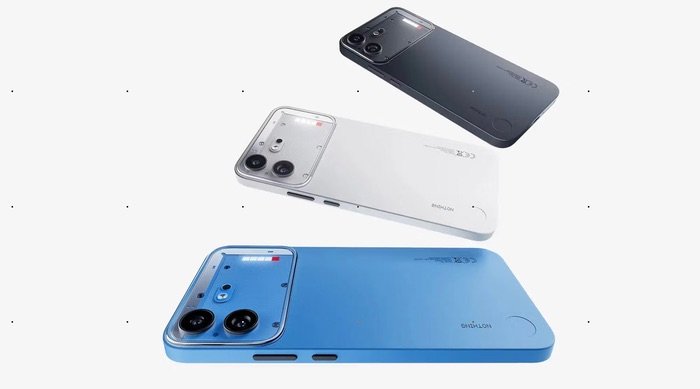 Nothing Phone 4b diseño unibody azul o Nothing Phone 4b trasera con luces Glyph Bar.